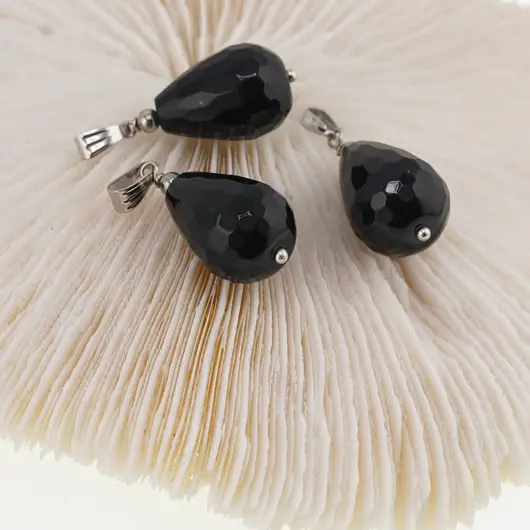 Pandantiv Obsidian negru picatura fatetata, 18mm, imagine 2