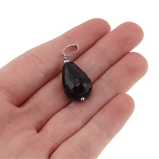 Pandantiv Obsidian negru picatura fatetata, 18mm, imagine 3