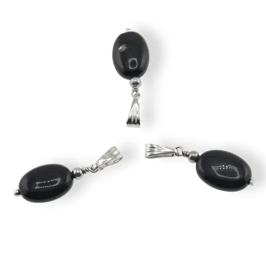 Pandantiv Onix negru oval, 14mm