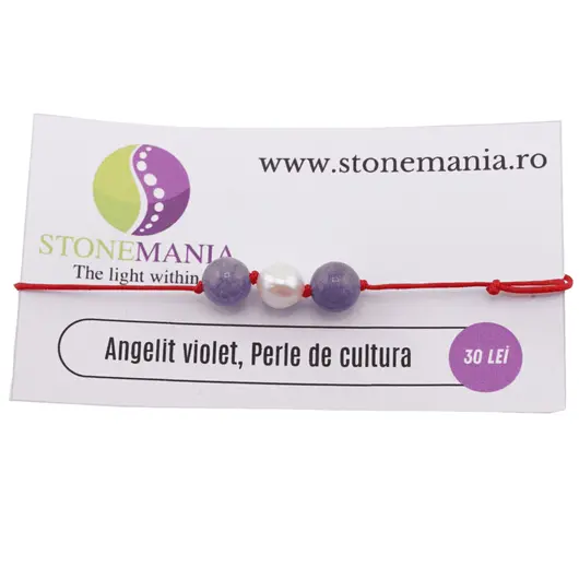 Bratara cu snur Angelit violet si Perla de cultura, 8mm