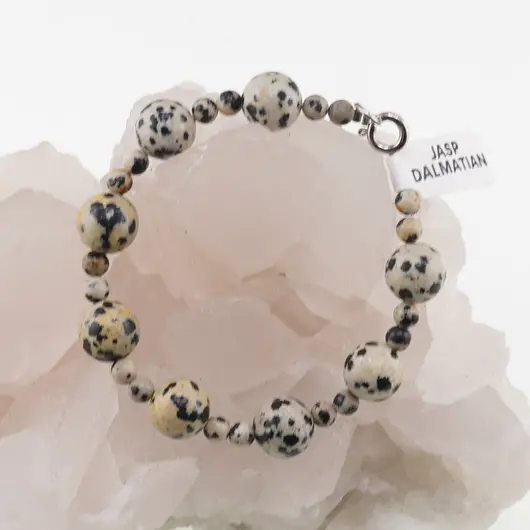 Bratara Jasp dalmatian sfere, 4-10mm, imagine 2