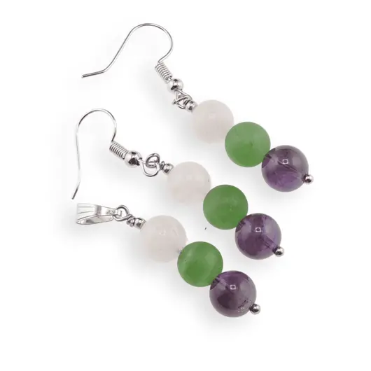 Set cercei cu agatatoare si pandantiv Balanta cristale 8mm