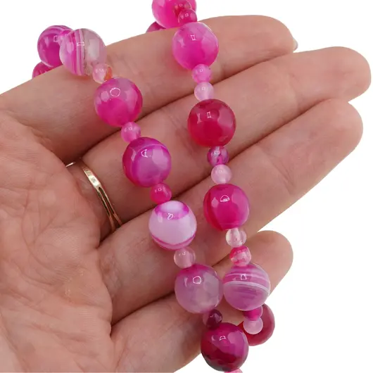 Set colier si bratara Agat roz sfere fatetate, 4-10mm, imagine 3