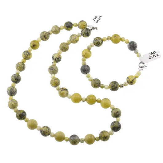 Set colier si bratara Jad olive sfere, 4-10mm