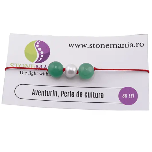 Bratara cu snur Aventurin si Perla de cultura, 8-10mm
