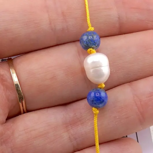 Bratara cu snur Lapis Lazuli si Perla de cultura, 6-8mm, imagine 2
