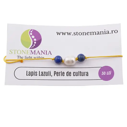Bratara cu snur Lapis Lazuli si Perla de cultura, 6-8mm