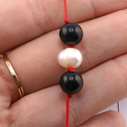 Bratara cu snur Obsidian si Perla de cultura, 8mm, imagine 2