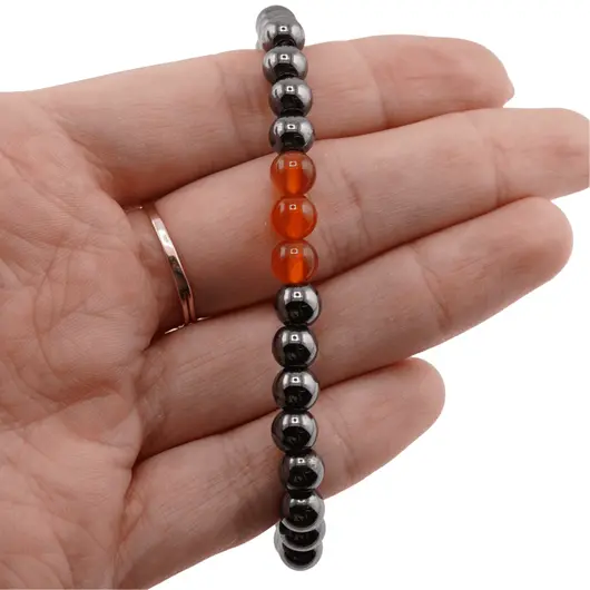Bratara pe elastic Hematit si Carneol, 6mm, imagine 3