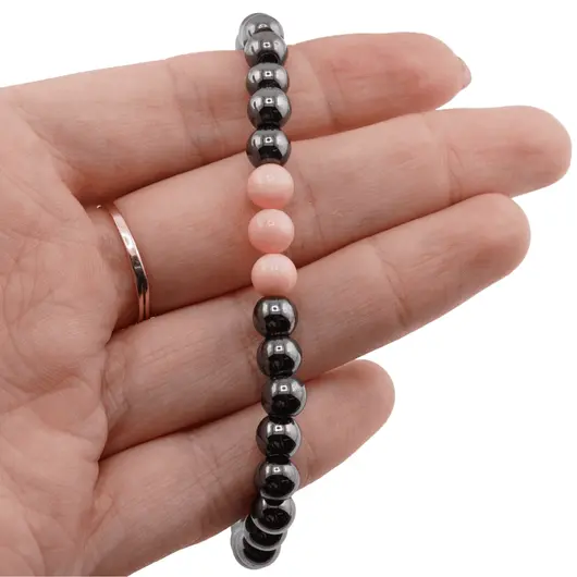 Bratara pe elastic Hematit si Coral roz, 6mm, imagine 3