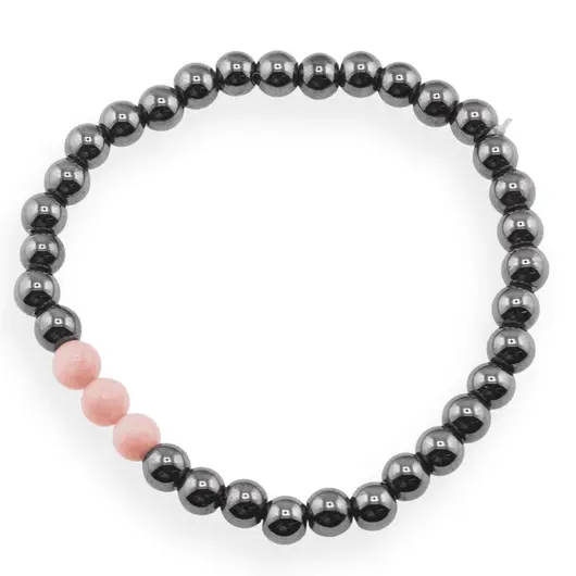 Bratara pe elastic Hematit si Coral roz, 6mm