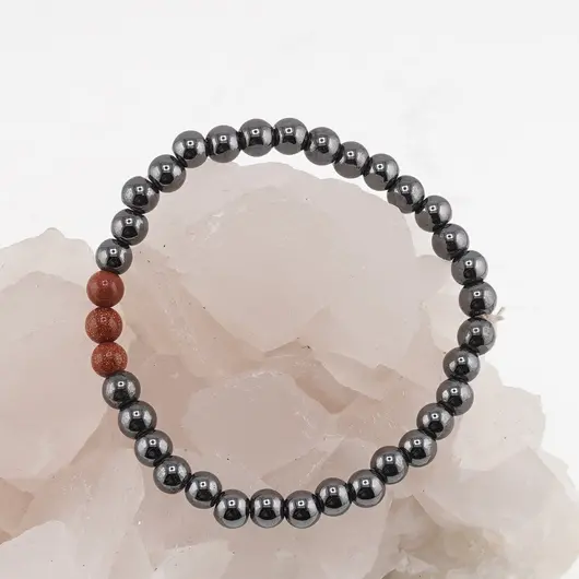 Bratara pe elastic Hematit si Goldstone maro, 6mm, imagine 2