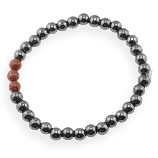 Bratara pe elastic Hematit si Goldstone maro, 6mm