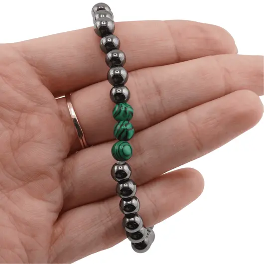 Bratara pe elastic Hematit si Malachit, 6mm, imagine 3