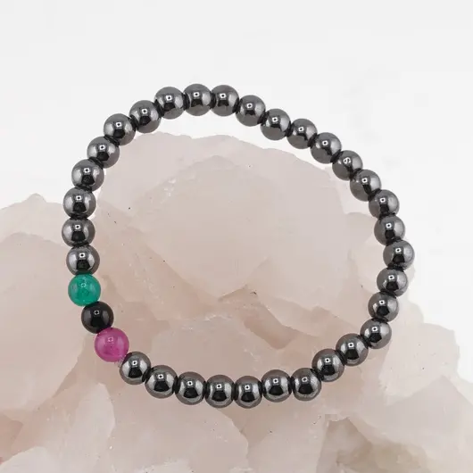Bratara pe elastic Hematit si Mix agate, 6mm, imagine 2