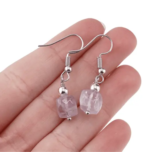 Cercei cu agatatoare Ametist lavanda cub fatetat, 6-8mm, imagine 4