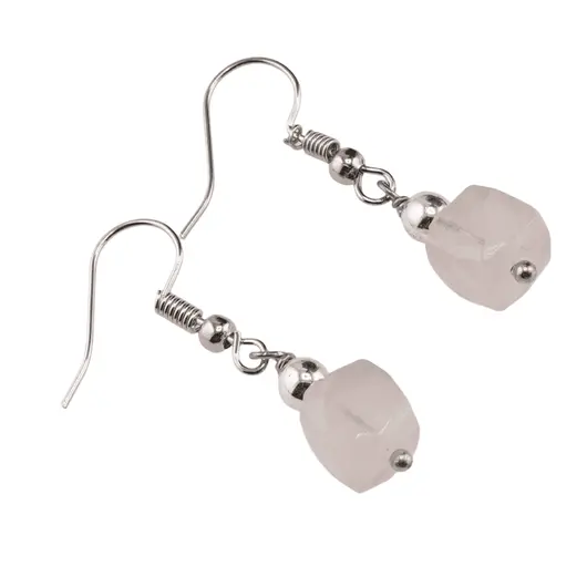 Cercei cu agatatoare Cuart roz cub fatetat, 6-8mm