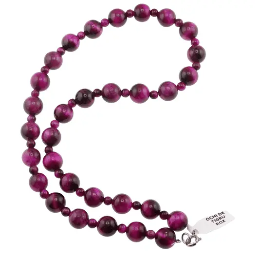 Colier Ochi de tigru roz sfere, 4-10mm