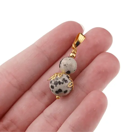 Pandantiv Jasp dalmatian sfere si flori aurii, 8-10mm, imagine 3