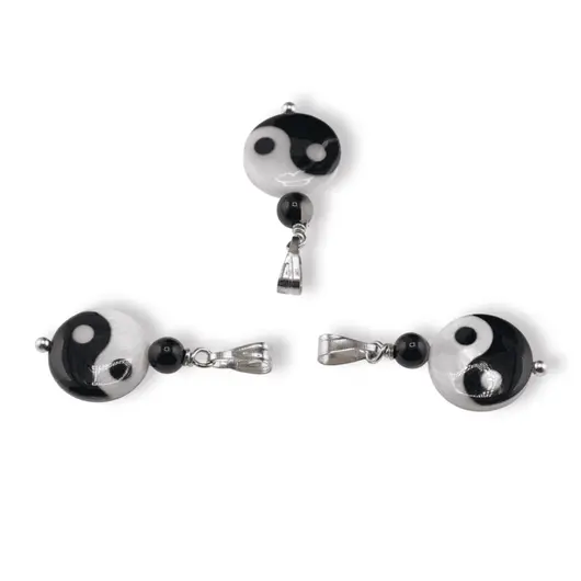 Pandantiv Sidef si Agat negru Yin Yang, 4-12mm