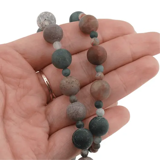 Set colier si bratara Agat Indian mat sfere, 4-10mm, imagine 3