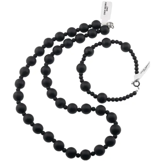 Set colier si bratara Onix negru mat sfere, 4-10mm