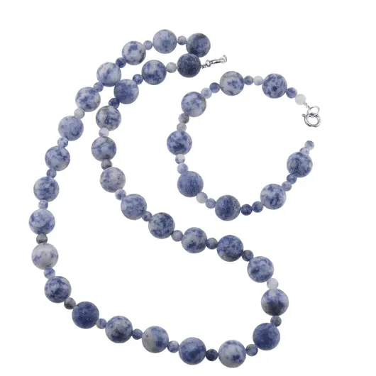 Set colier si bratara Sodalit mat sfere, 4-10mm