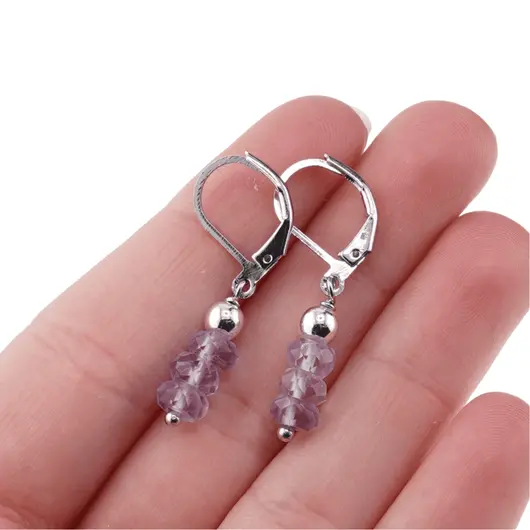 Cercei cu agatatoare Ametist lavanda discuri fatetate, 5mm, imagine 3