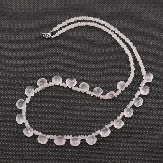 Colier Cuart roz briolete 8mm si discuri fatetate 3mm, imagine 2