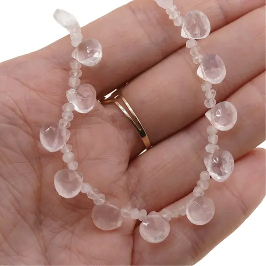 Colier Cuart roz briolete 8mm si discuri fatetate 3mm, imagine 5