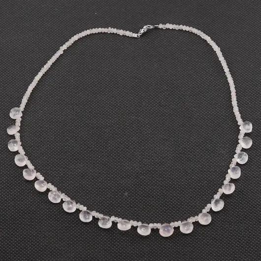 Colier Cuart roz briolete 8mm si discuri fatetate 3mm