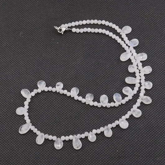 Colier Piatra lunii alba briolete 8-12mm si discuri fatetate 3mm, imagine 2