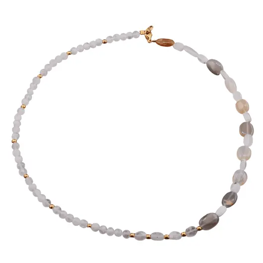 Colier Piatra lunii neregulat 6-12mm si sfere 4mm, imagine 3