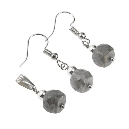 Set Cercei si Pandantiv Labradorit diamantat cub fatetat, 6-8mm
