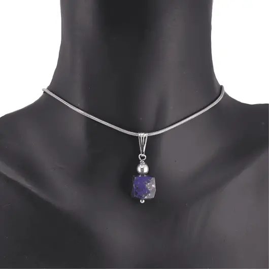 Set Cercei si Pandantiv Lapis Lazuli cub fatetat, 6-8mm, imagine 2