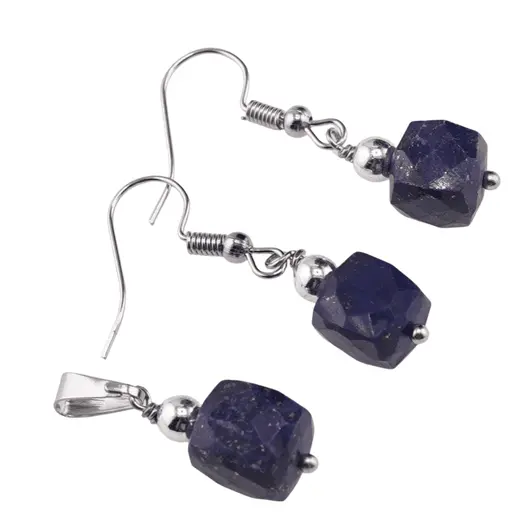 Set Cercei si Pandantiv Lapis Lazuli cub fatetat, 6-8mm