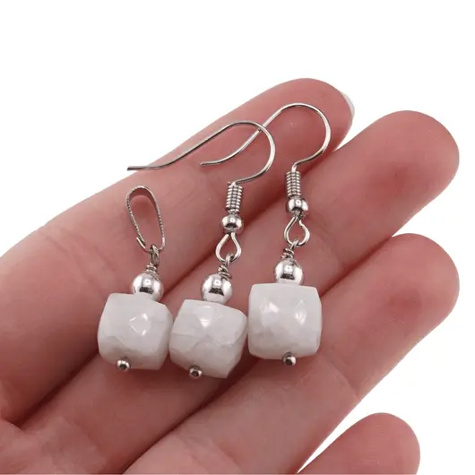 Set Cercei si Pandantiv Piatra Lunii cub fatetat, 6-8mm, imagine 4