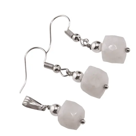 Set Cercei si Pandantiv Piatra Lunii cub fatetat, 6-8mm
