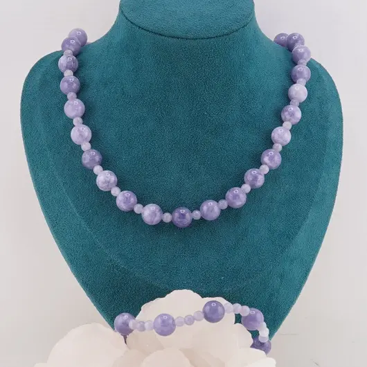 Set colier si bratara Angelit violet sfere, 4-10mm, imagine 2