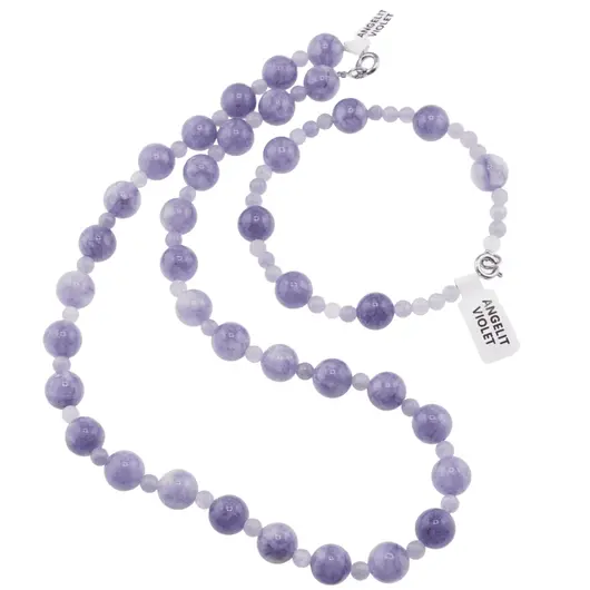Set colier si bratara Angelit violet sfere, 4-10mm