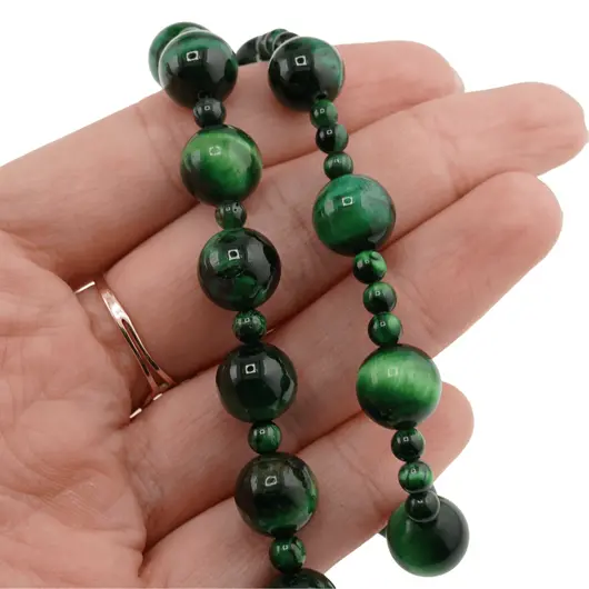 Set colier si bratara Ochi de tigru verde sfere, 4-10mm, imagine 3
