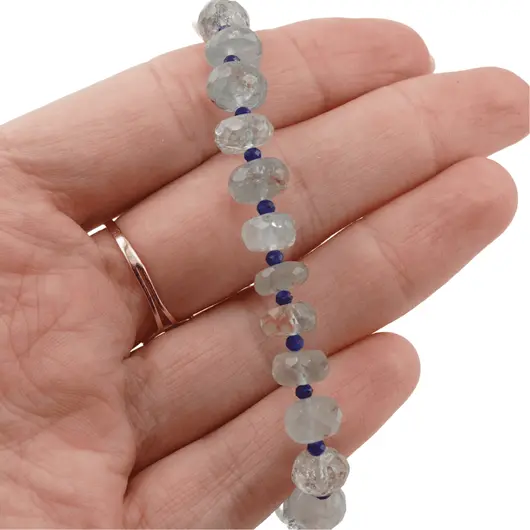 Bratara Acvamarin discuri fatetate 7-8mm si Lapis Lazuli sfere fatetate 2mm, imagine 3