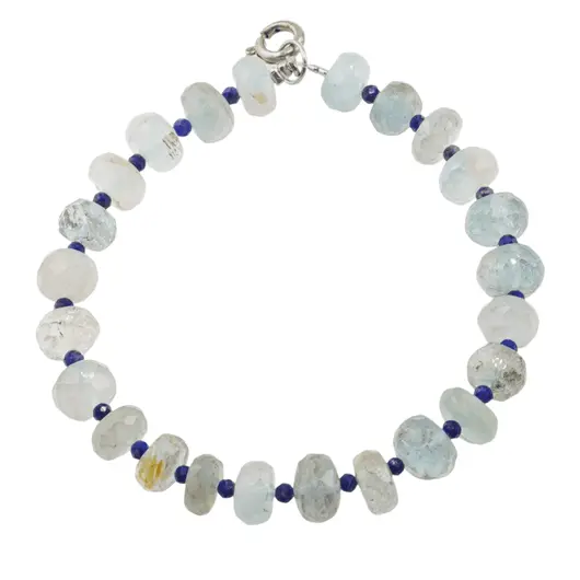 Bratara Acvamarin discuri fatetate 7-8mm si Lapis Lazuli sfere fatetate 2mm
