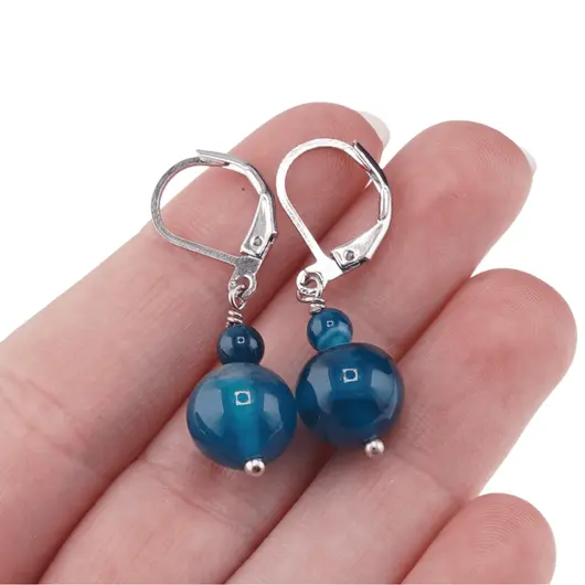 Cercei cu agatatoare Agat albastru, sfere 10mm si 4mm, imagine 3