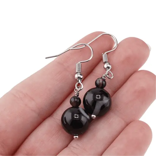Cercei cu agatatoare Agat negru, sfere 10mm si 4mm, imagine 3