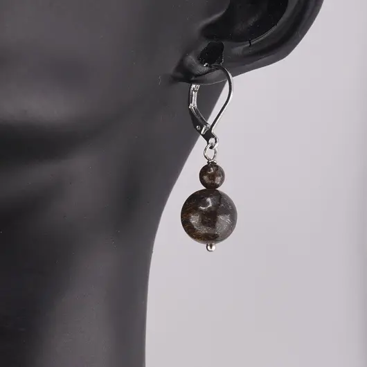 Cercei cu agatatoare Bronzit, sfere 10mm si 4mm, imagine 2