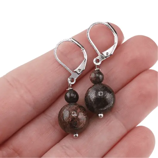 Cercei cu agatatoare Bronzit, sfere 10mm si 4mm, imagine 3