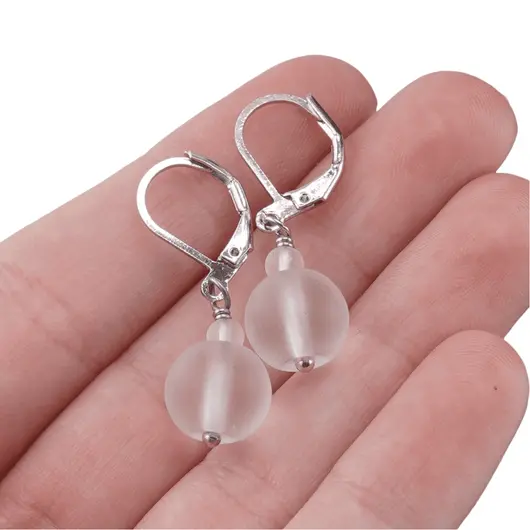 Cercei cu agatatoare Cristal de stanca mat, sfere 10mm si 4mm, imagine 3