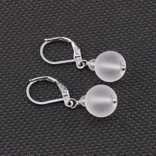 Cercei cu agatatoare Cristal de stanca mat, sfere 10mm si 4mm