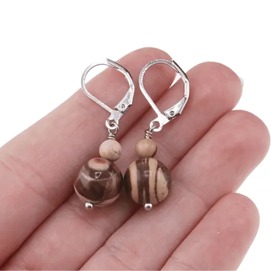 Cercei cu agatatoare Jasp zebra, sfere 10mm si 4mm, imagine 3